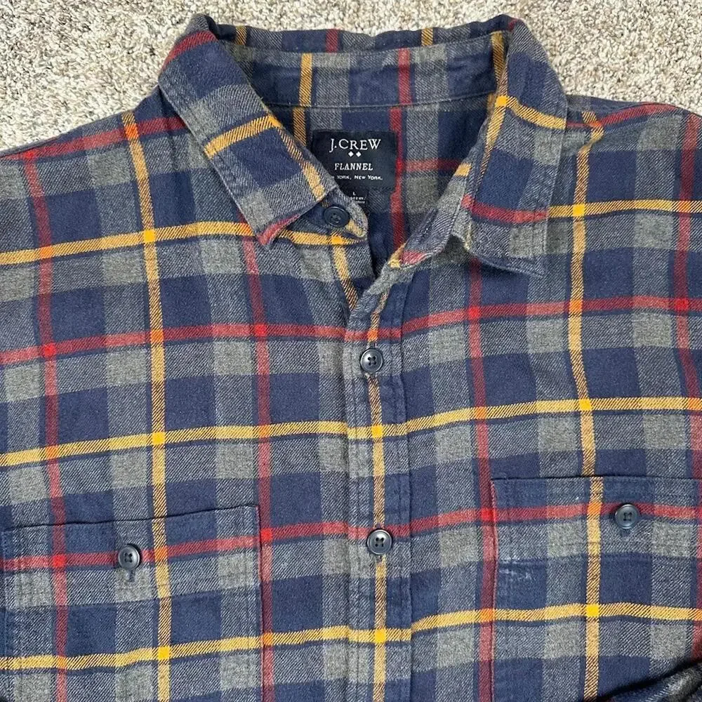 J.‎ Crew Flannel Shirt Blue Red Yellow Button Down Men’s Large New York Plaid